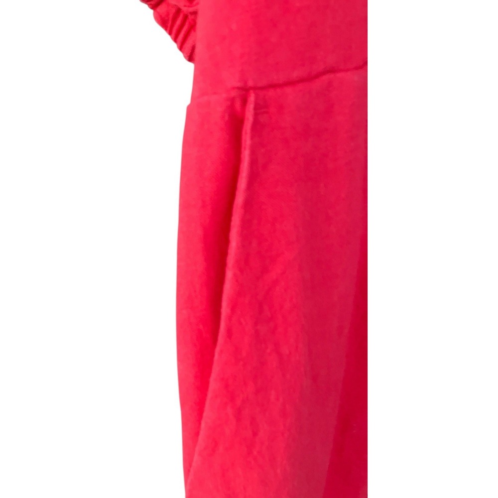 XXL Tall Old Navy Linen Blend Dress Puff Sleeve Button Front Midi Smocked Red - Picture 6 of 9